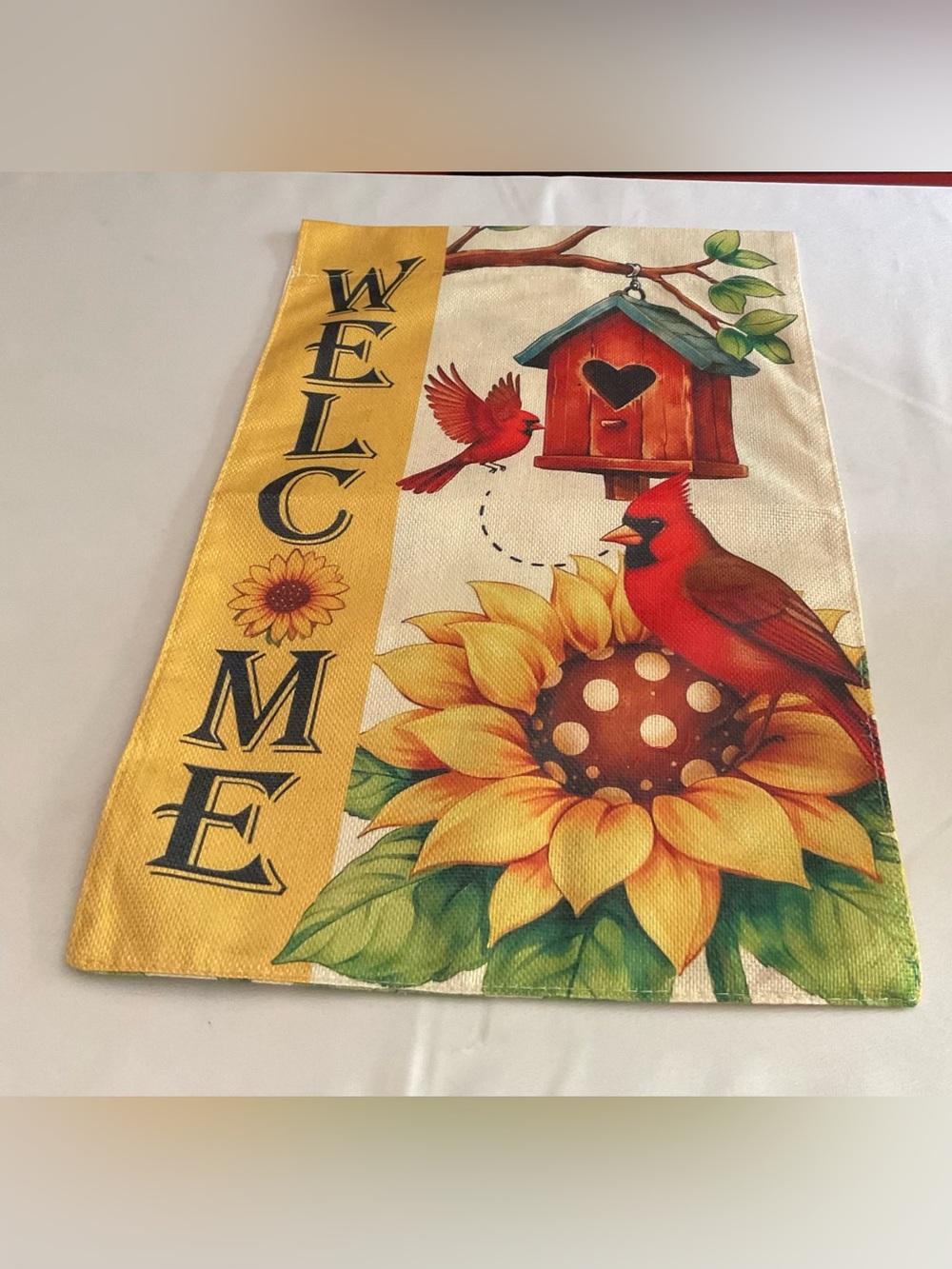 Welcome Sunflower & Cardinal Garden Flag